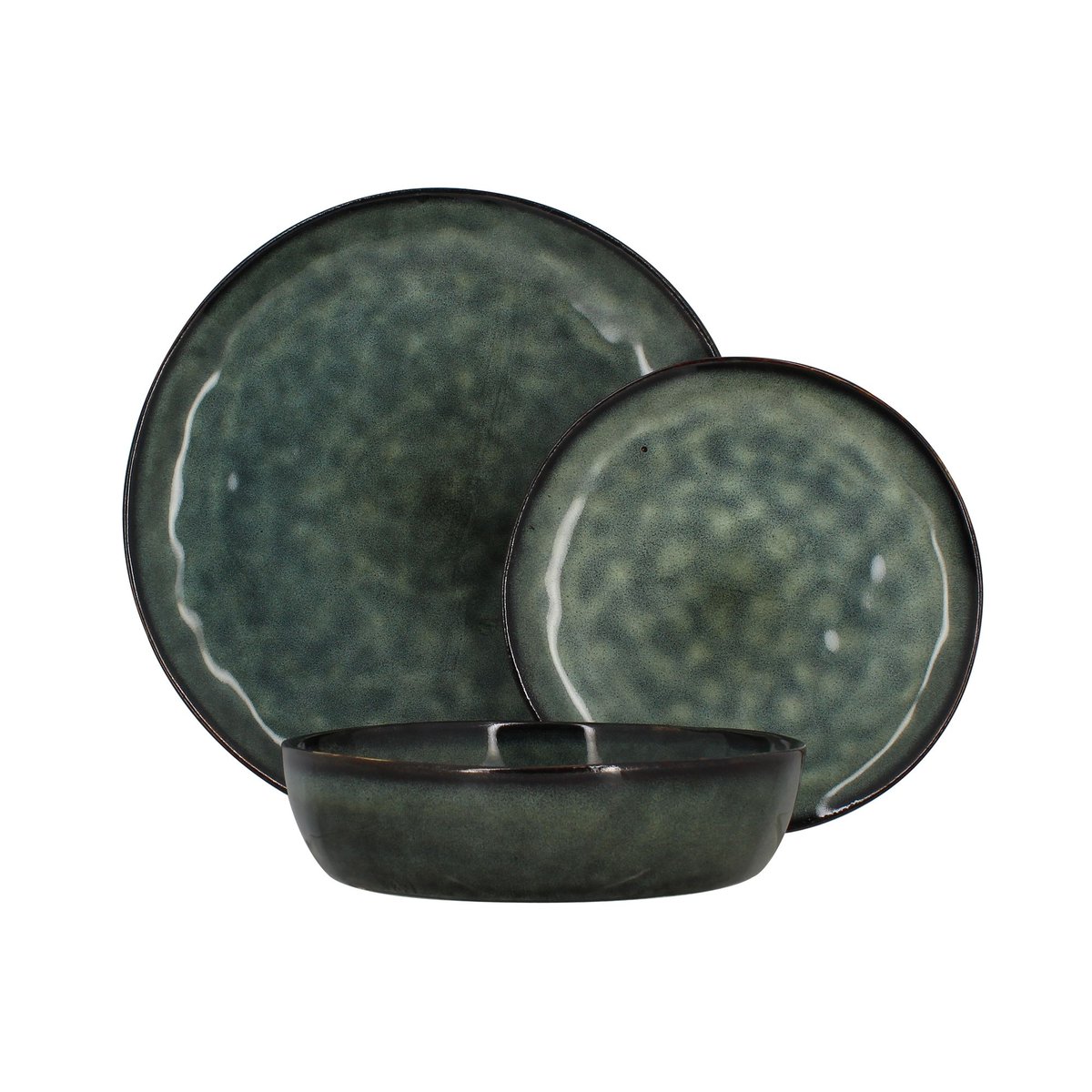 Lot de 6 assiettes plates en grès 27,5cm, GRENADA vert, OGO LIVING