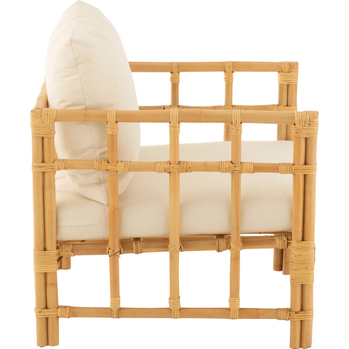 Fauteuil en rotin avec coussin pour salon naturel rotin et blanc cassé, RECOLLECTION