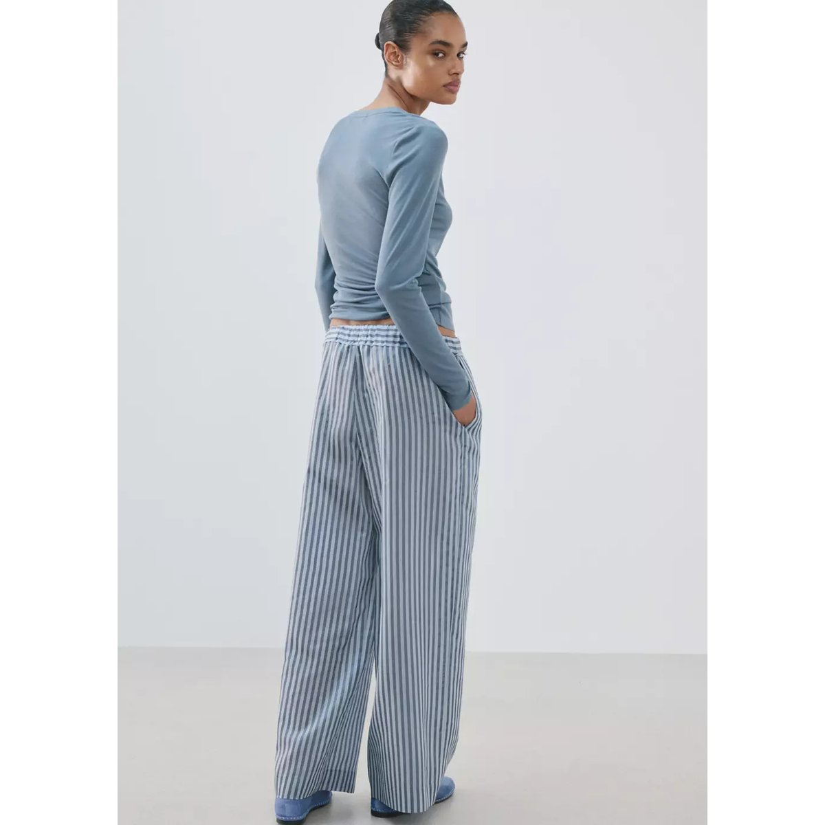 T-shirt de pyjama en mélange de lyocell et de laine bleu, MANGO