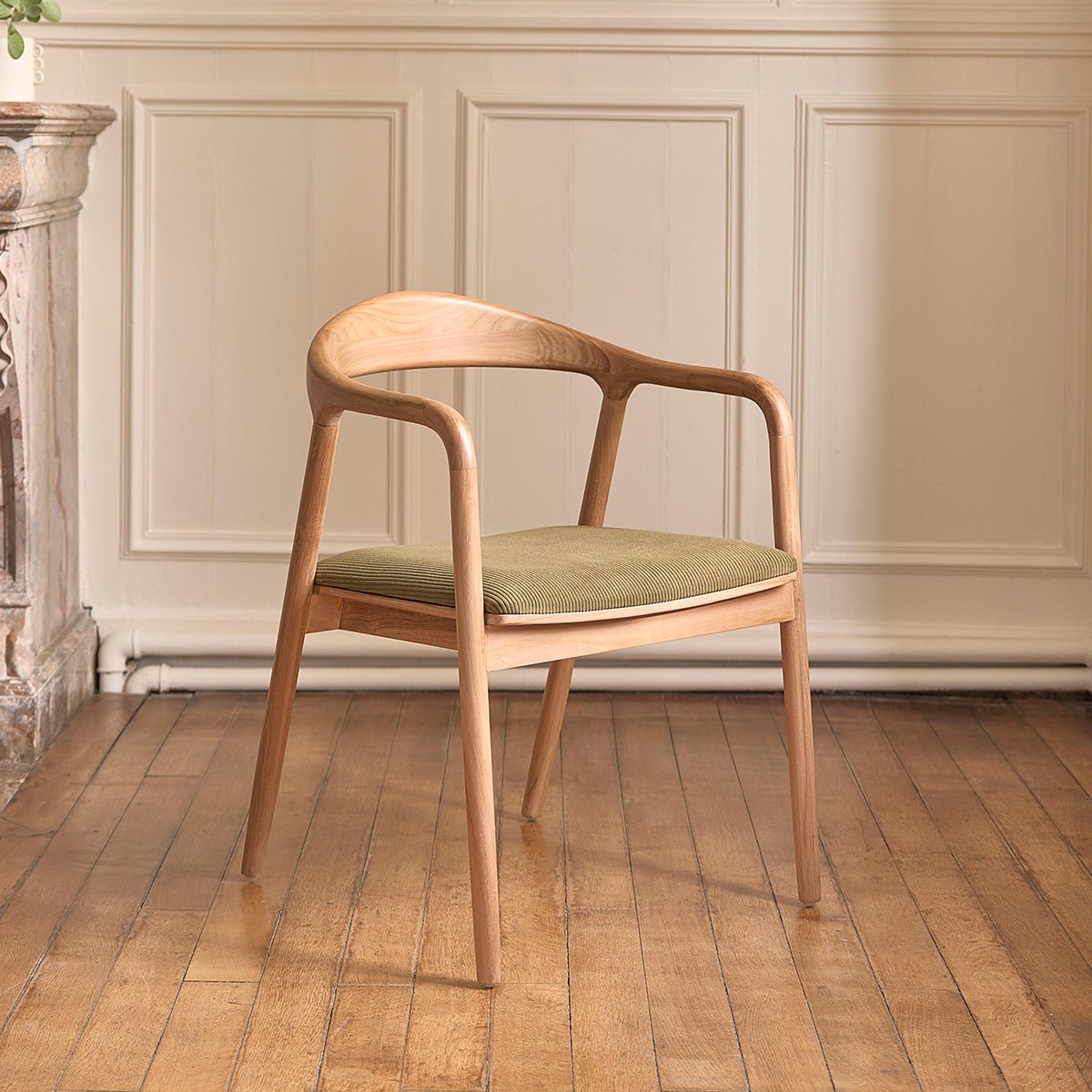 Lot de 2 chaises en teck massif et velours côtelé AMBRE kaki, BERAH GETAH