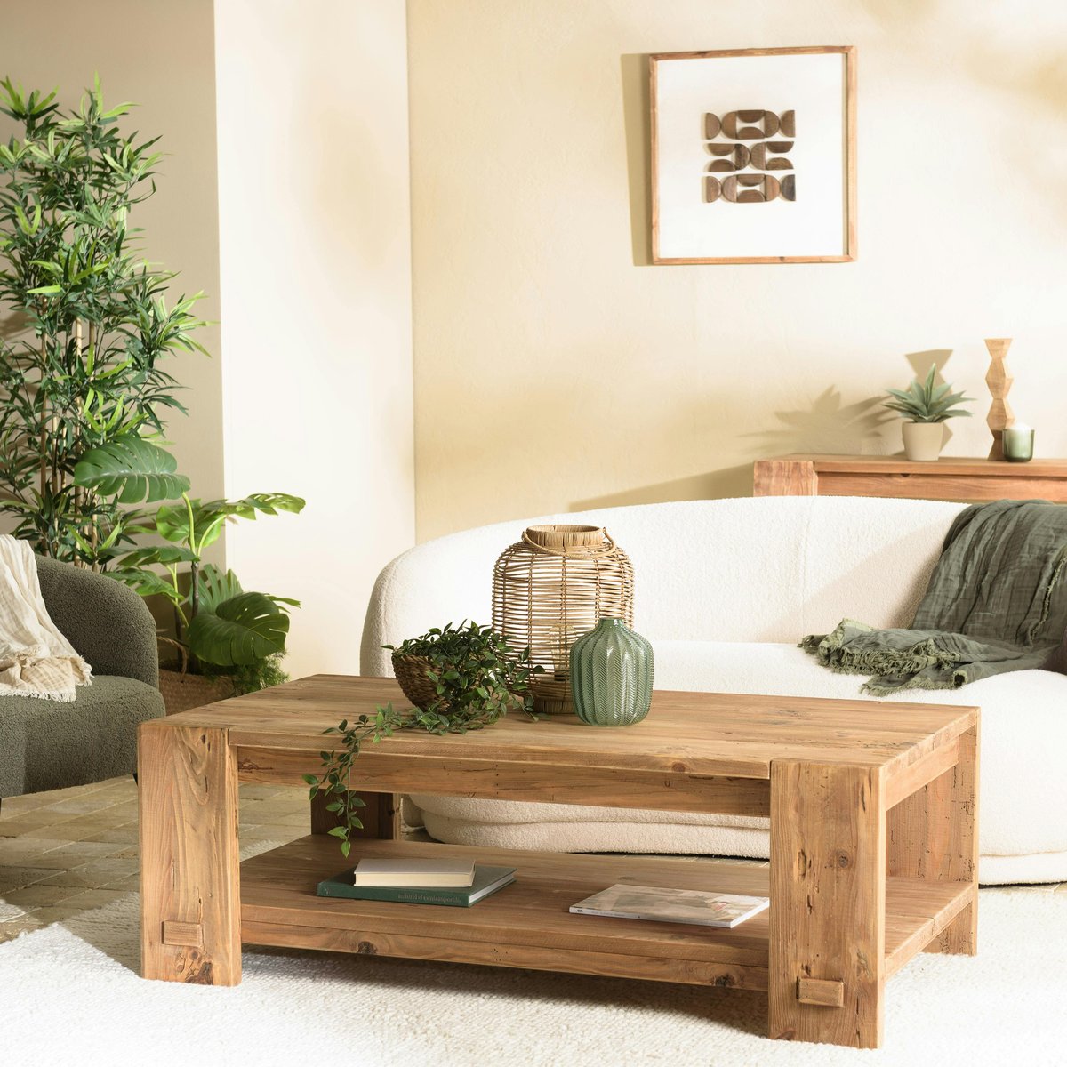Table basse rectangulaire 2 plateaux bois recyclé DENVER bois naturel, PIER IMPORT