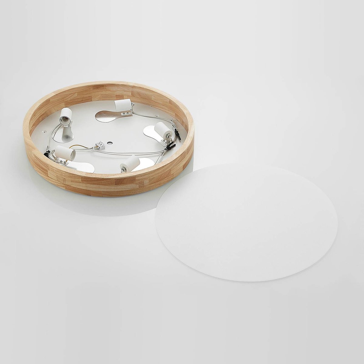 Plafonnier en bois traditionnel, Tanju bois clair, blanc, LINDBY