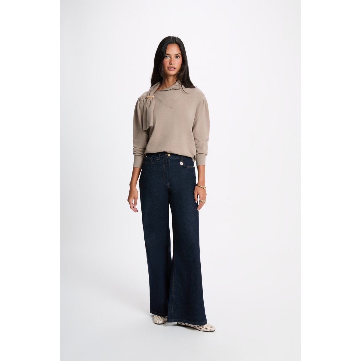 Pull col v asymétrique taupe, MORGAN