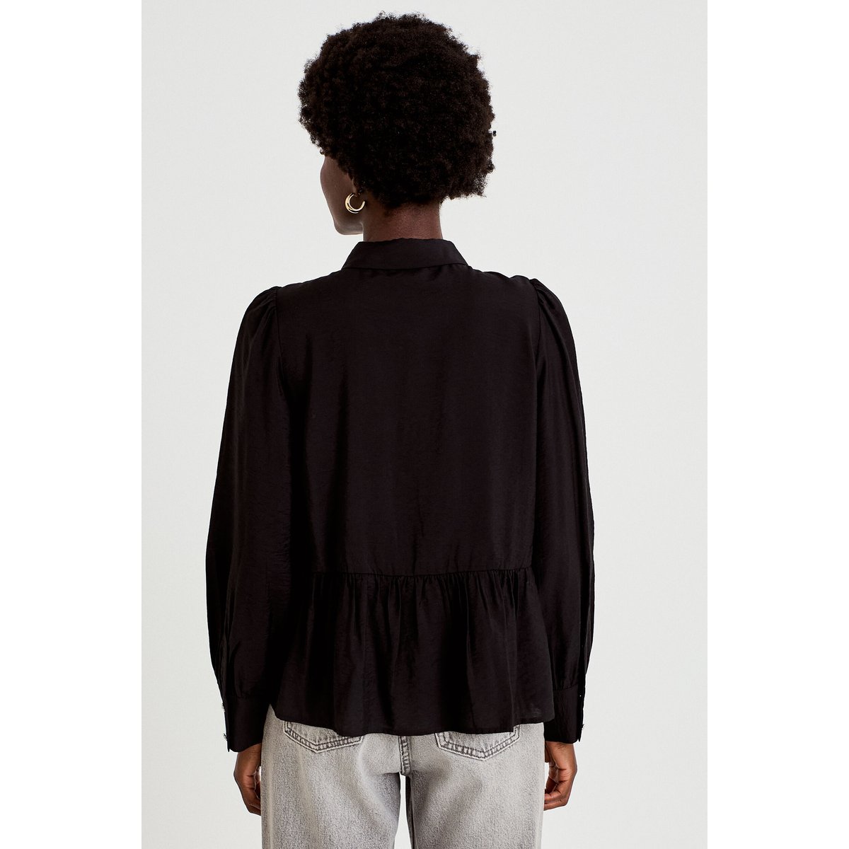 Chemise droite plissée col américain noir, CACHE CACHE