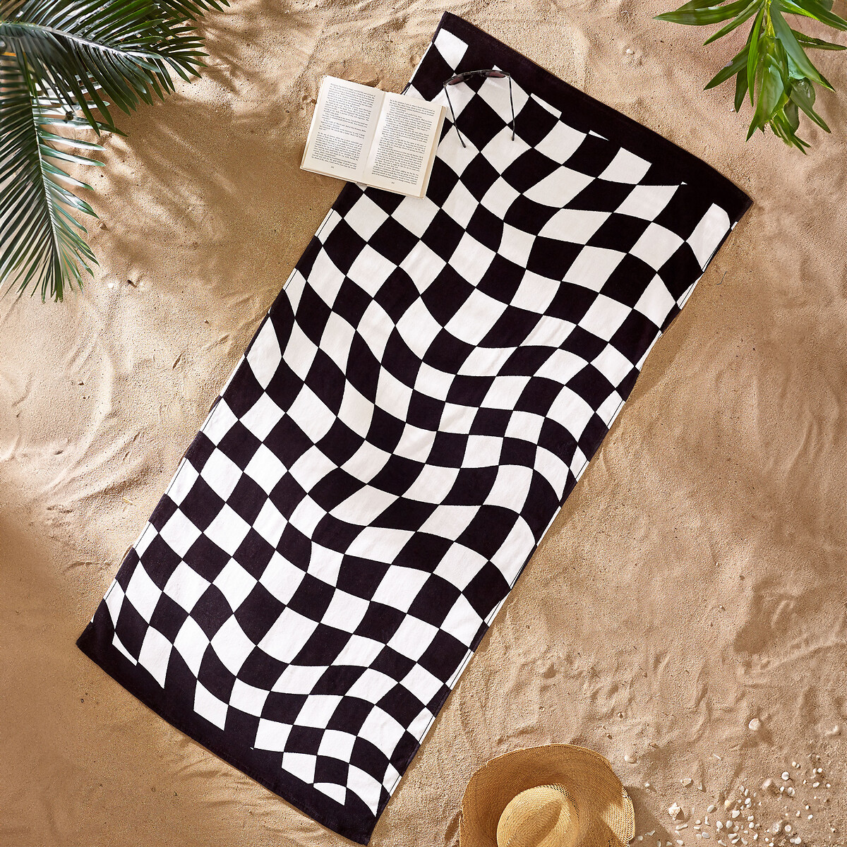 Checkerboard Cotton Beach Towel black/white, CATHERINE LANSFIELD