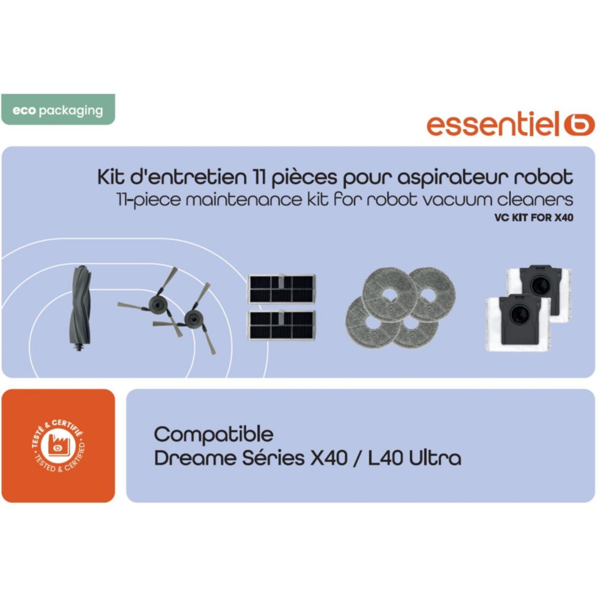 Kit accessoires entretien complet compatible DREAME L40 Ultra, X40 Ultra, X40 Ultra Complete couleur unique, ESSENTIEL B