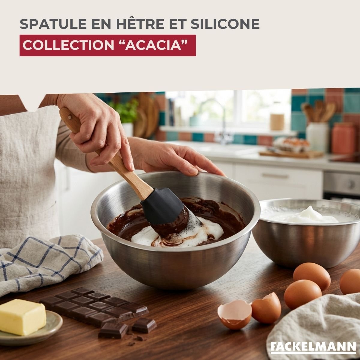 Spatule à pâtisserie silicone ACACIA noir,bois brun, FACKELMANN