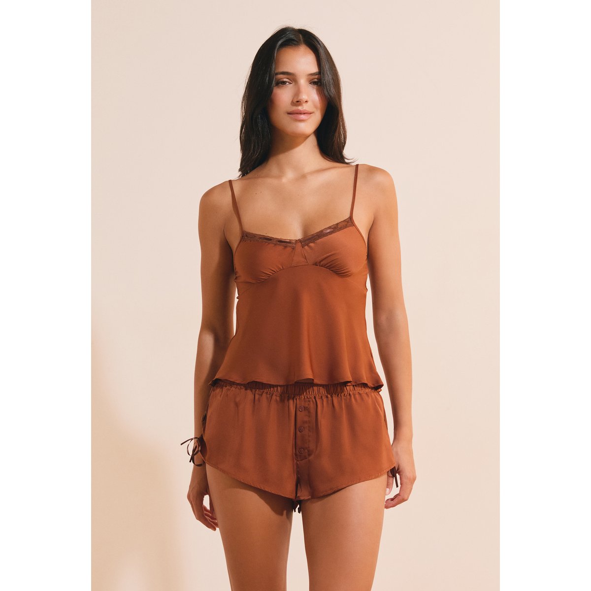 Short de pyjama satiné avec détail nœud ROBIN taupe, ETAM