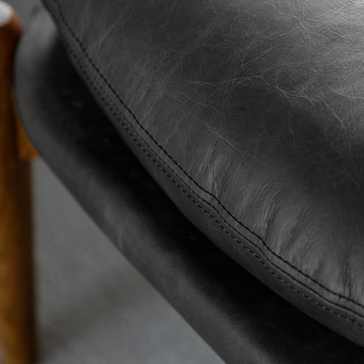 Fairfield Mid-Century Leather Footstool ebony black, ÉDITÉ