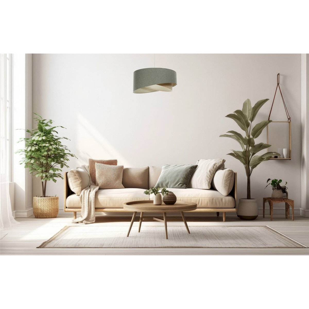 Suspension en tissu et chanvre rond Boho beige crème avec chanvre naturel, BPS KONCEPT