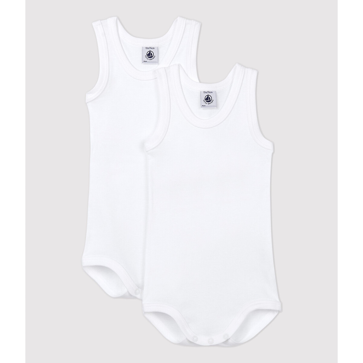 Lot de 2 bodies sans manches blanc, PETIT BATEAU