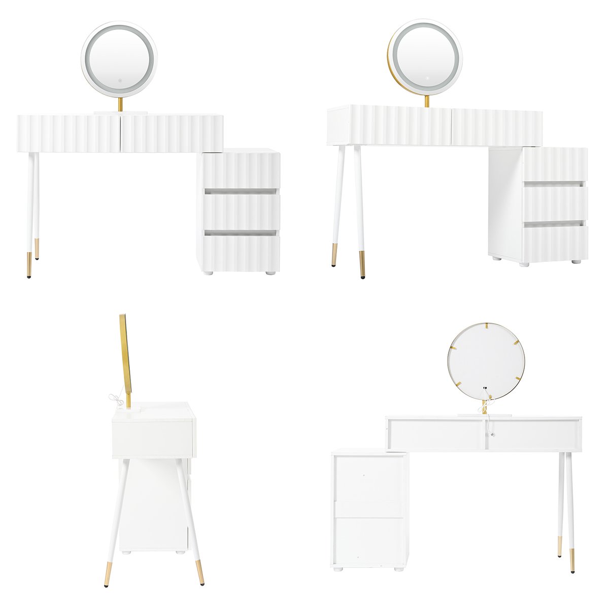 Coiffeuse table de maquillage avec 5 tiroirs, ULTRAE blanc, MEUBLES COSY