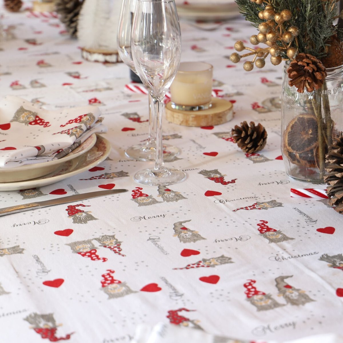Nappe 100% coton imprimés LUTIN blanc, LINANDELLE