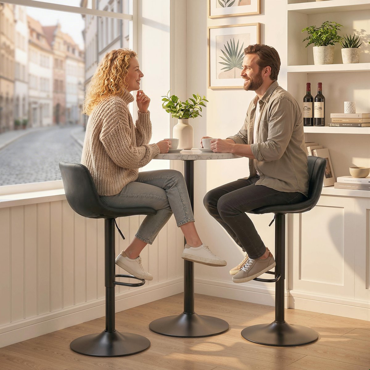 Tabouret de bar PU Noir noir, HOMCOM