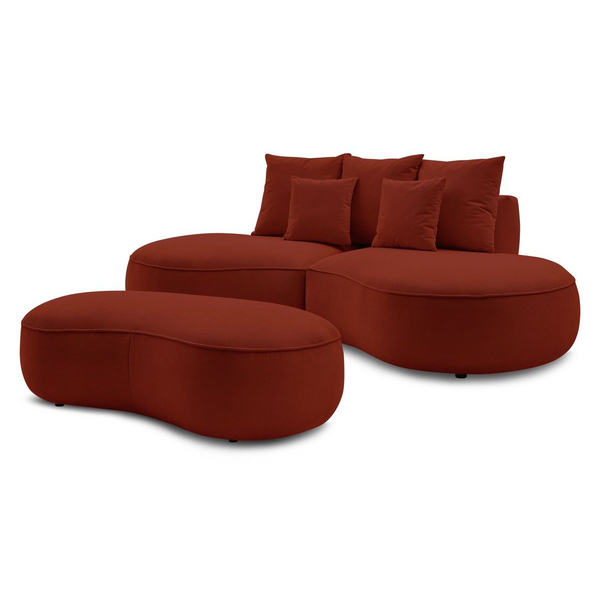 Canapé droit fixe 5 places en tissu texturé avec pouf, SAINT-GERMAIN rouge, BOBOCHIC