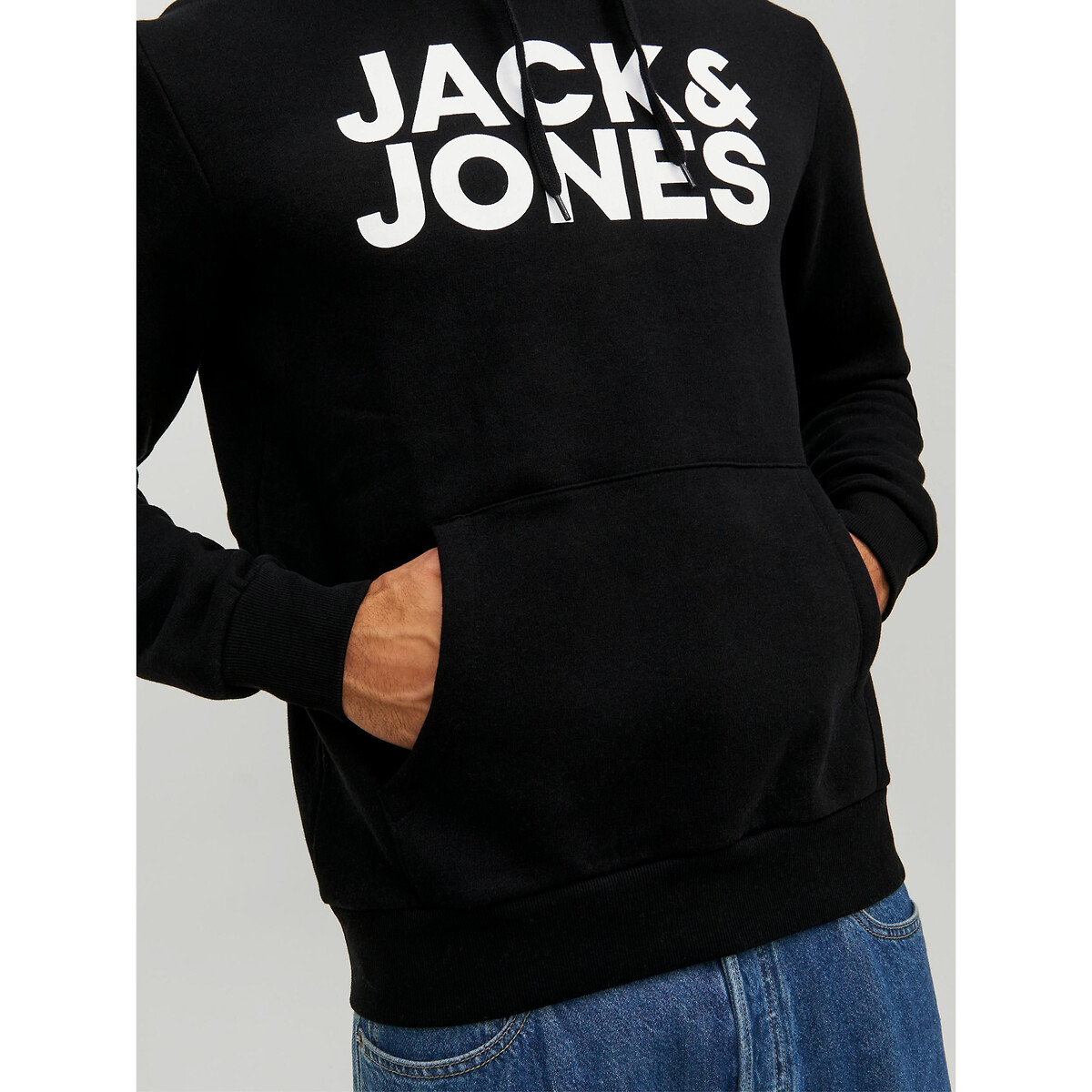 Sweat à capuche Jjecorp Logo noir logo blanc, JACK & JONES