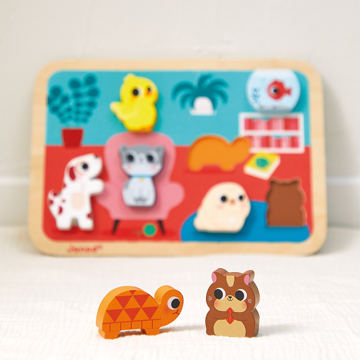 Puzzle En Bois Les Animaux Familiers couleur unique, JANOD