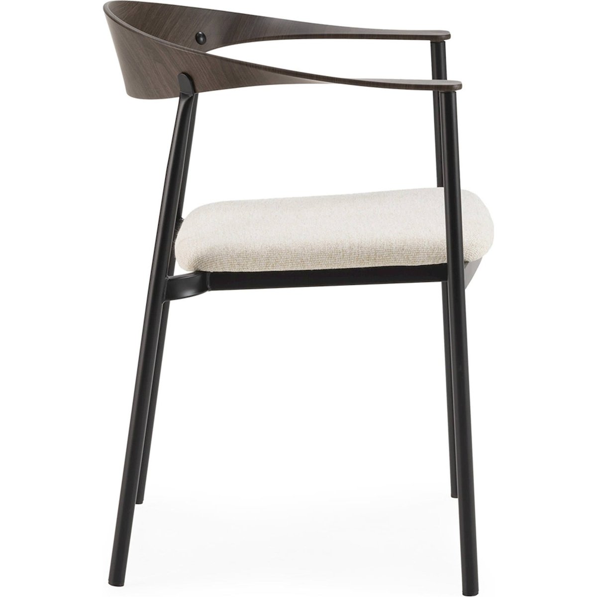 Chaise empilable contemporaine en métal noyer foncé tissu blanc noir, RECOLLECTION