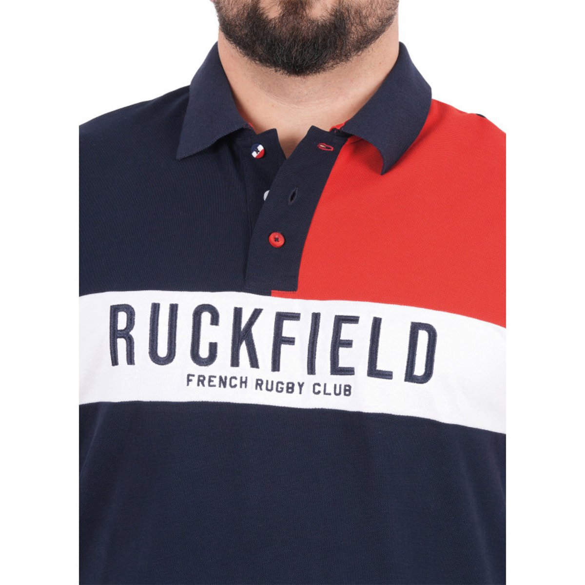 Polo en coton biologique marine uni pourvu d'un col boutonné bleu foncé, RUCKFIELD