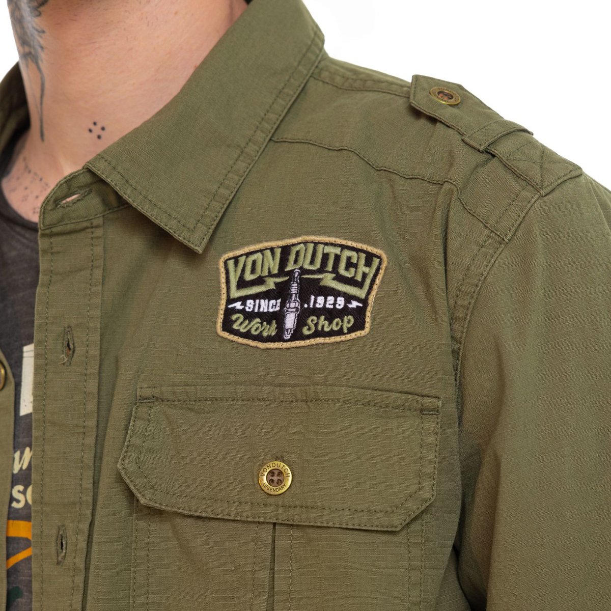 Chemise coton STOP kaki, VON DUTCH