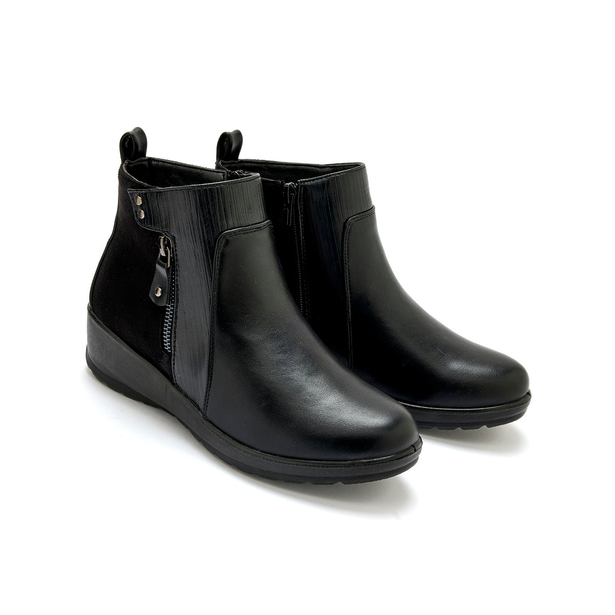 Boots compensées fourrées 2 zips noir, PEDICONFORT