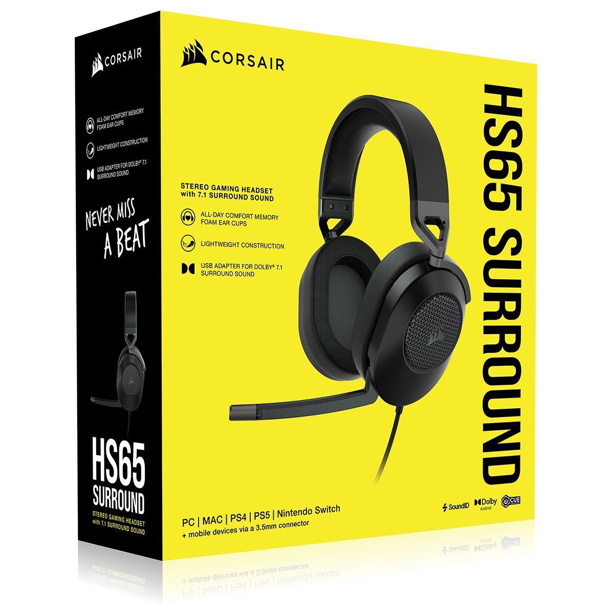 Casque gamer HS65 Surround Headset Carbon noir, CORSAIR