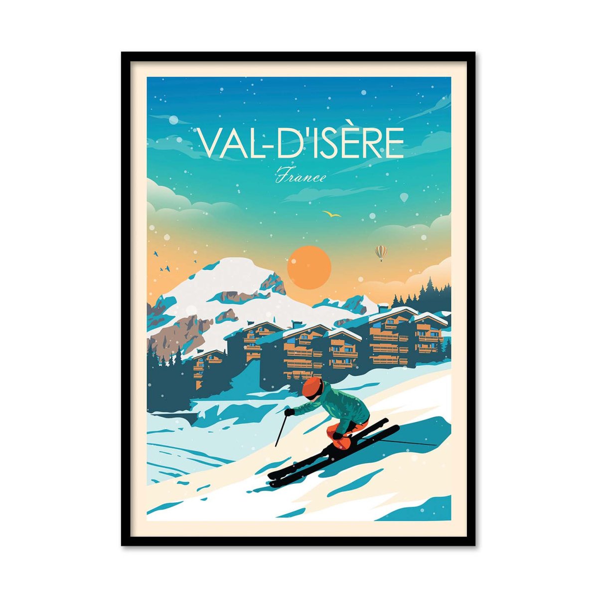 Affiche d’art et cadre noir 50 x 70 cm - Val-d'Isere - Studio Inception affiche d'art avec cadre bois noir, WALL EDITIONS