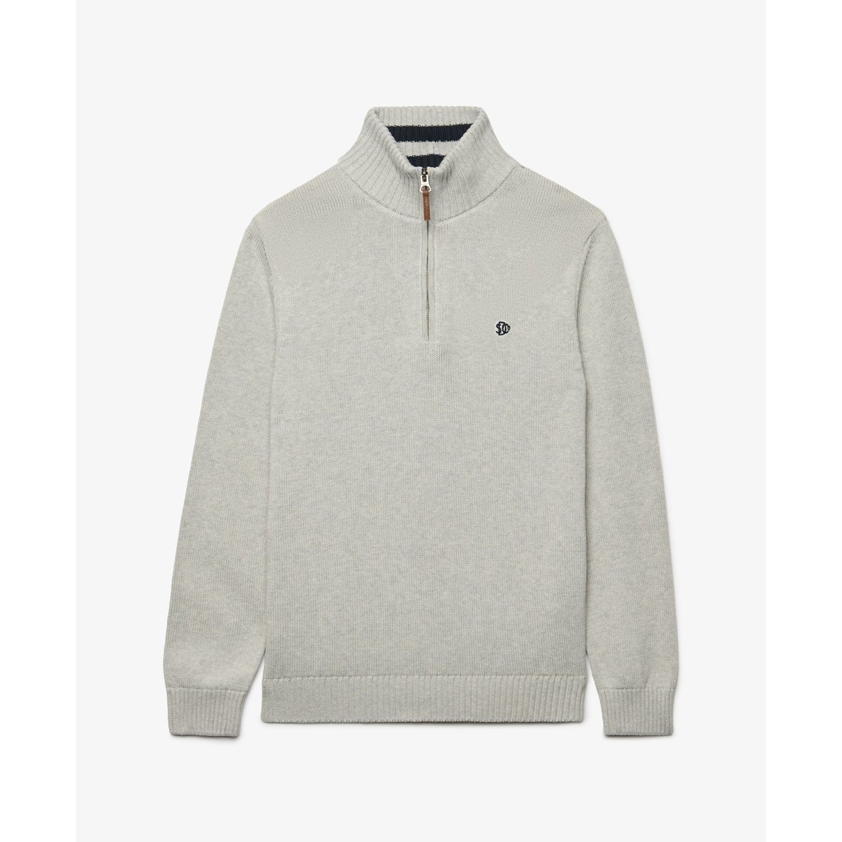 Pull à col zippé en maille de coton Classics gris chiné, SUPERDRY