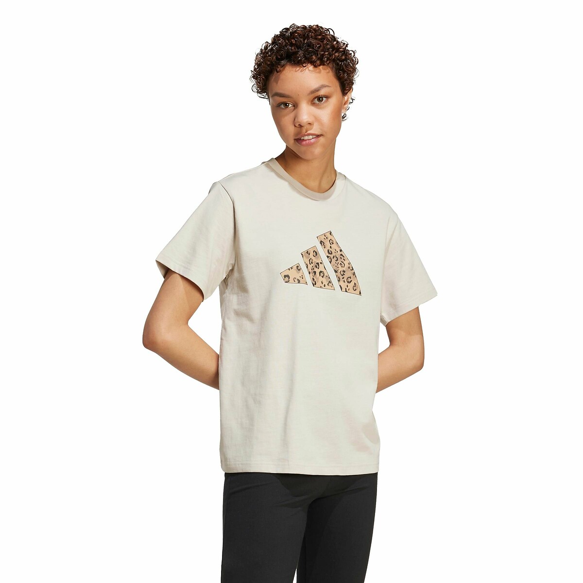 T-Shirt with Large Leopard Print Logo grey, ADIDAS SPORTSWEAR