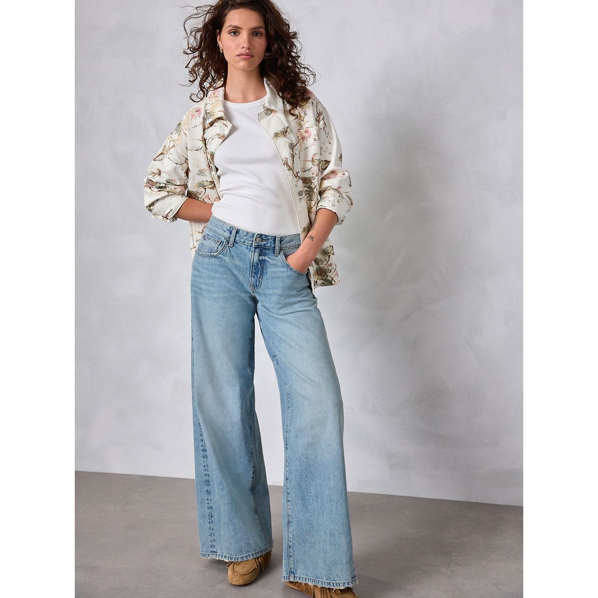 Veste style ouvrier en coton imprimé oiseau écru, NEXT