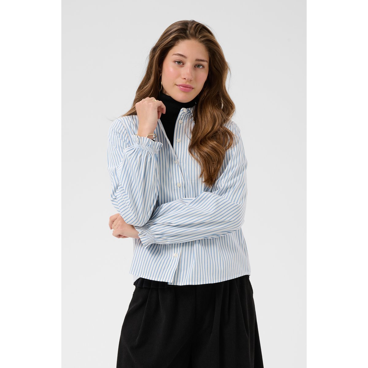 Chemise à manches longues bleu air blue stripe, CREAM