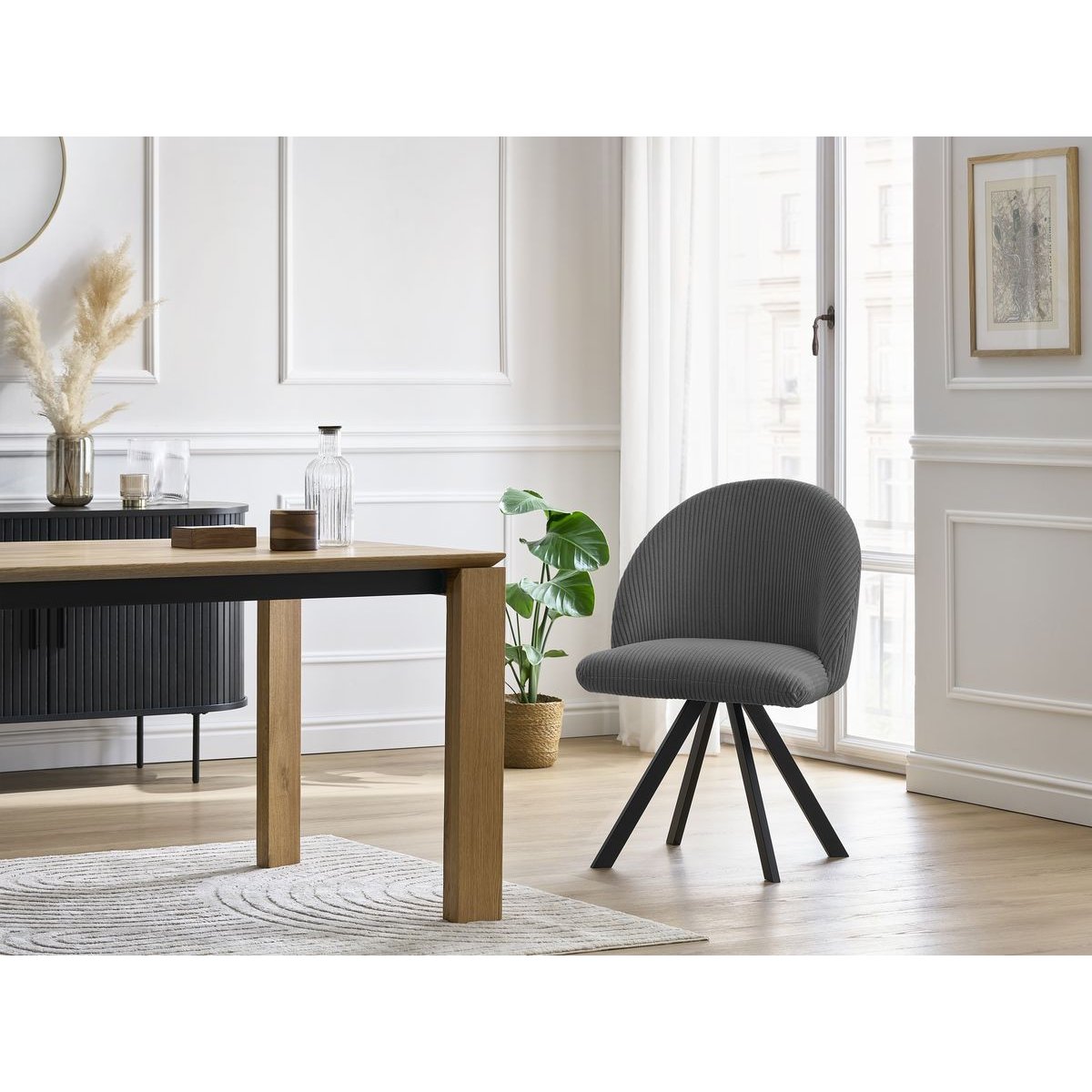 Chaise velours côtelé, LALIE gris foncé, BOBOCHIC