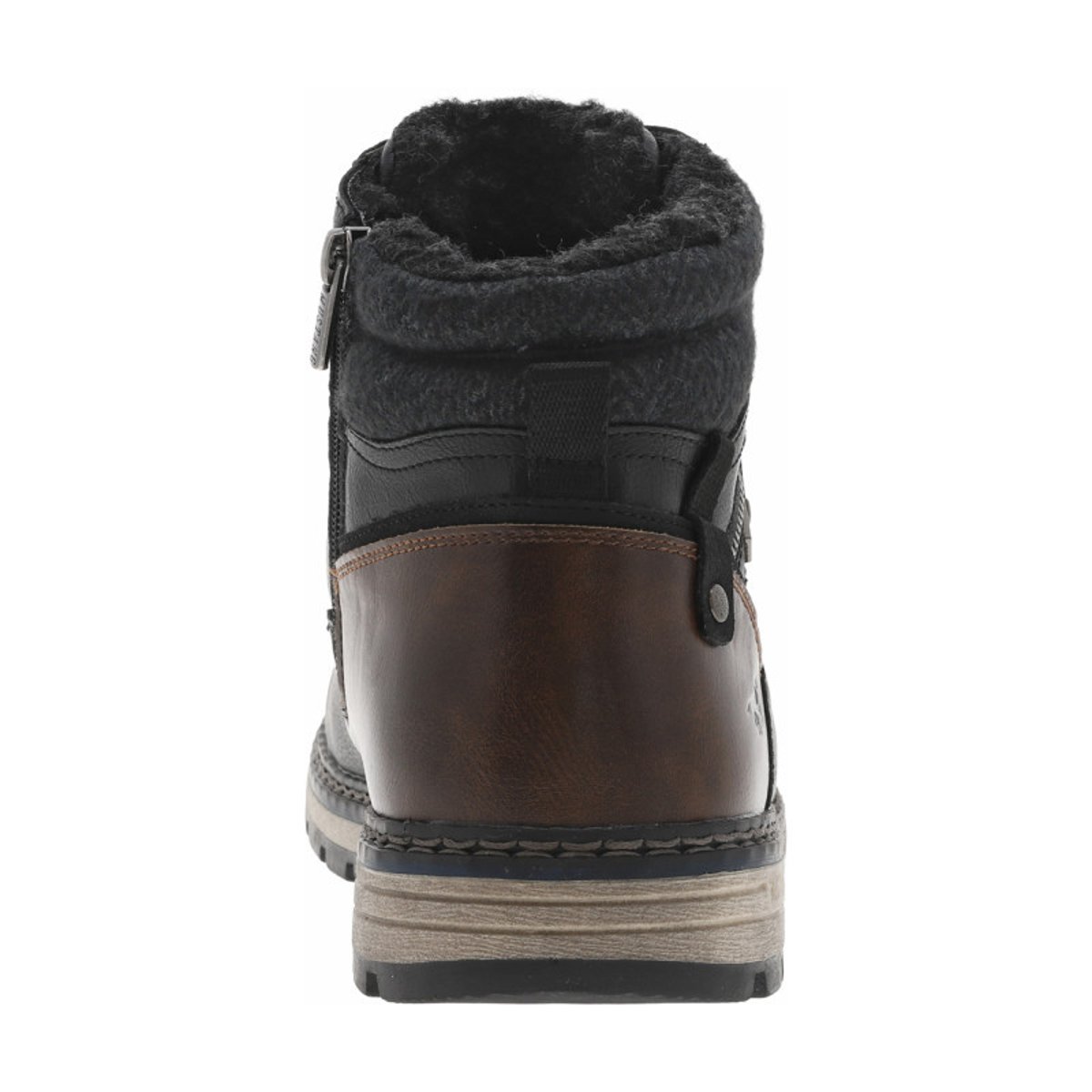 Bottines noires à talon plat pourvues d'une fermeture zippée et de lacets noires, MUSTANG