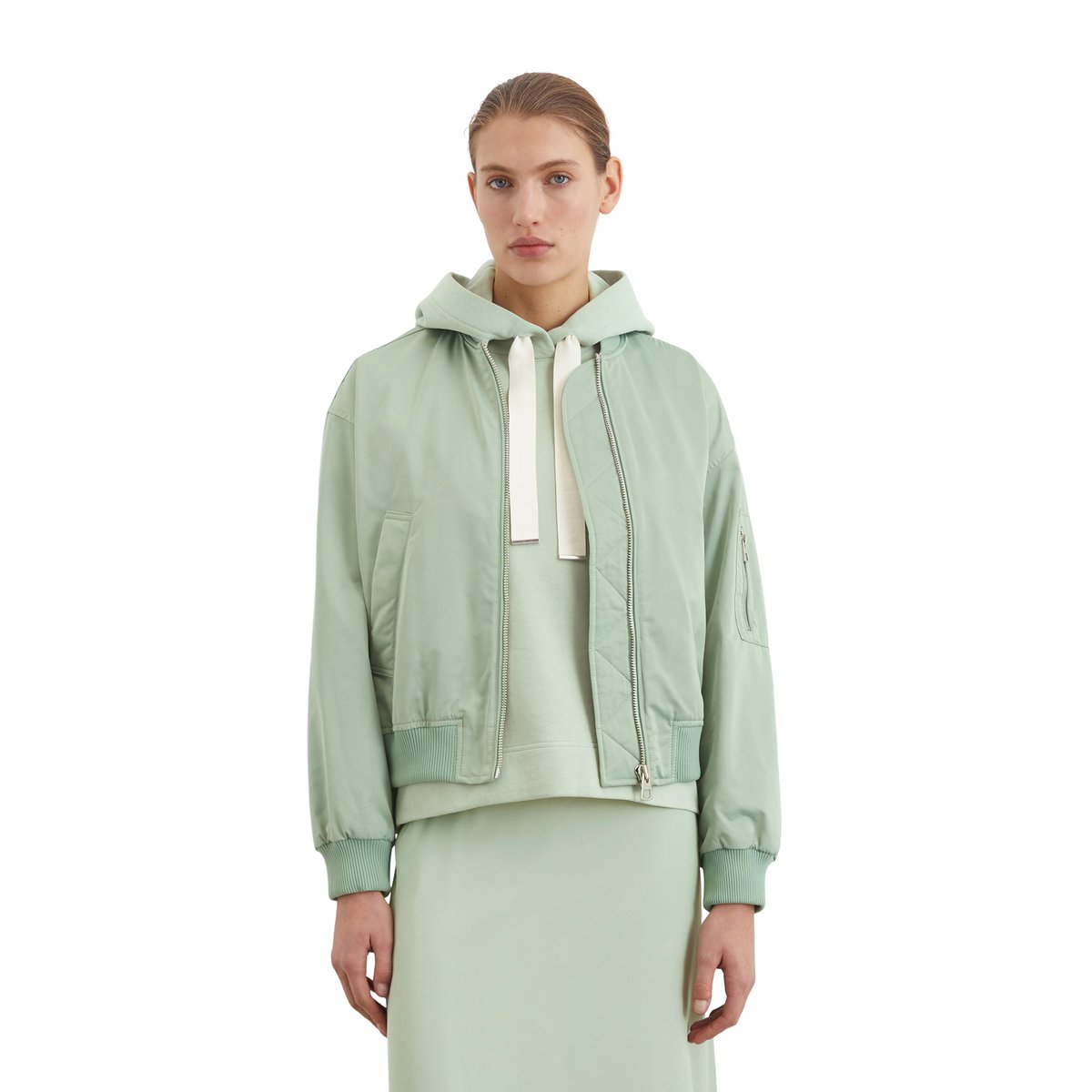Blouson style aviateur regular en sergé de polyester recyclé vert clair, MARC O'POLO