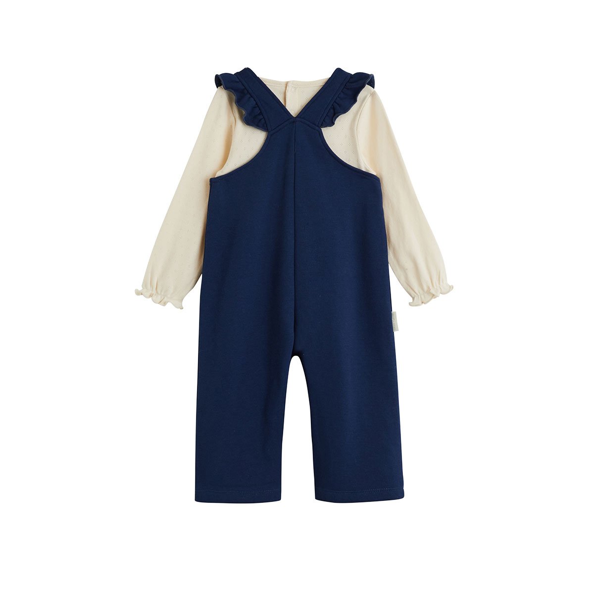Ensemble salopette bébé en molleton et t-shirt en pointelle Ollie bleu, PETIT BEGUIN