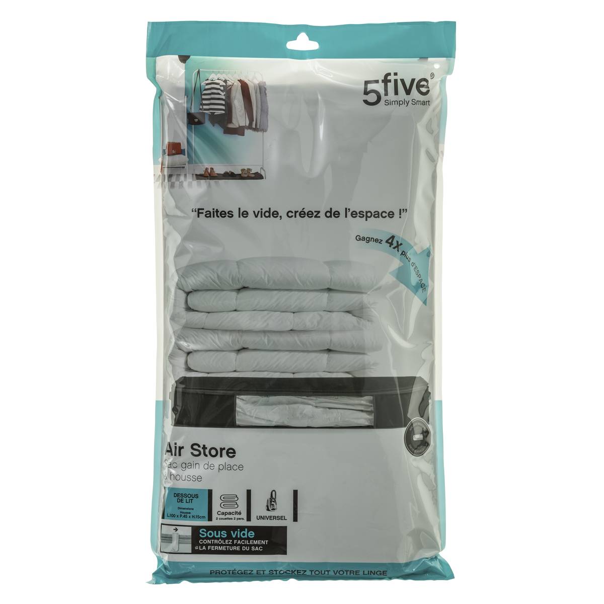 Housse de rangement sous vide pour lit AIR noir, 5FIVE SIMPLY SMART