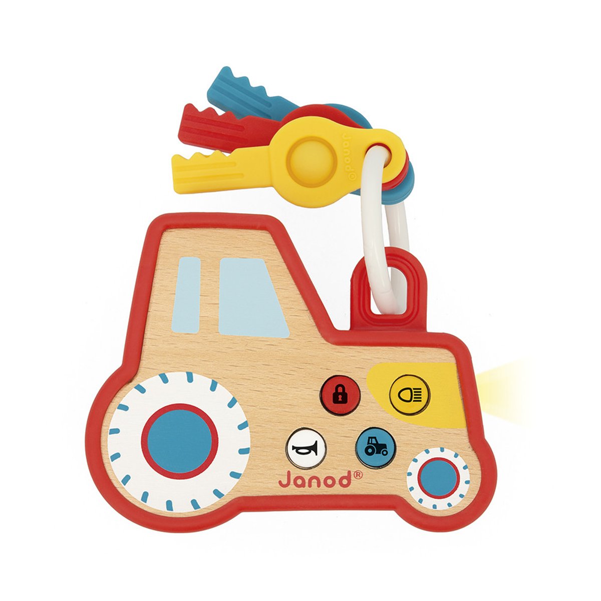 Hochet Interactif Porte-clés Tracteur rouge, JANOD