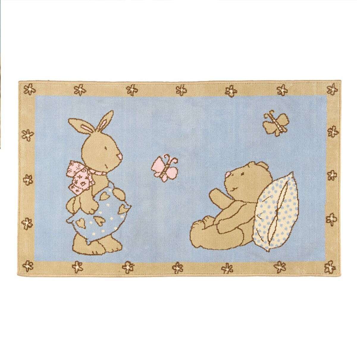 Tapis enfant petit ourson et lapin et 60x100OURSON bleu, THE DECO FACTORY