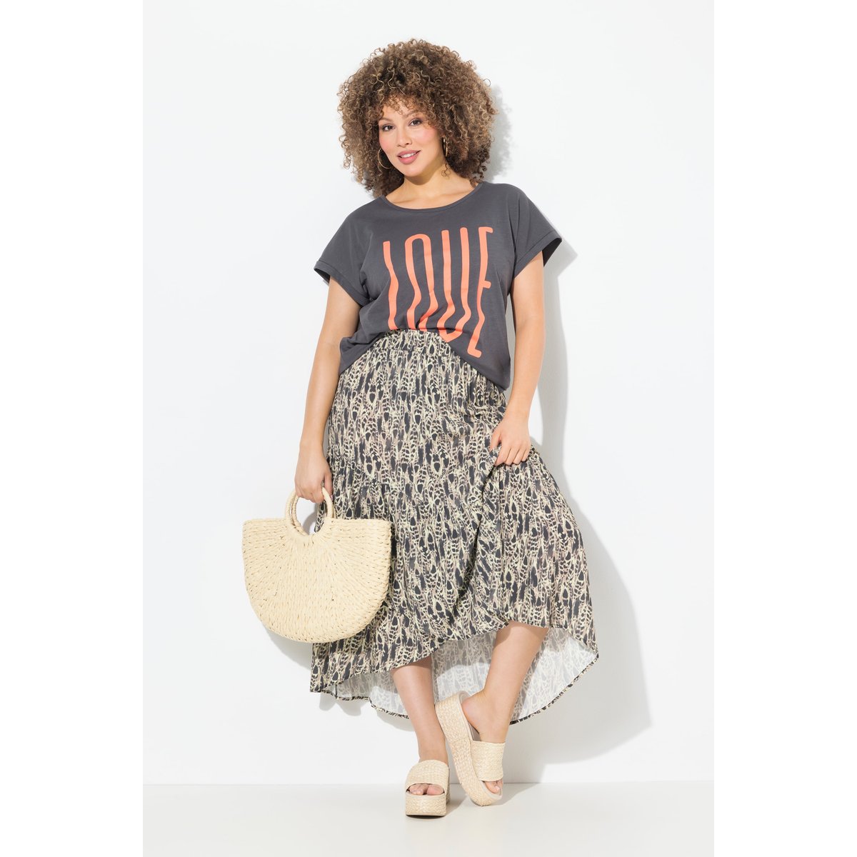 Jupe maxi imprimée. Coutures fantaisie menthe clair, ULLA POPKEN