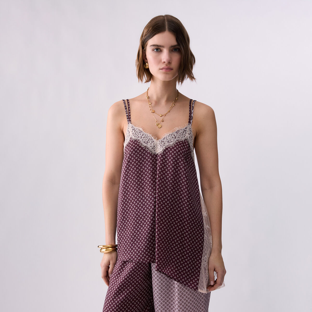Top avec détails en dentelle aubergine, LIU JO