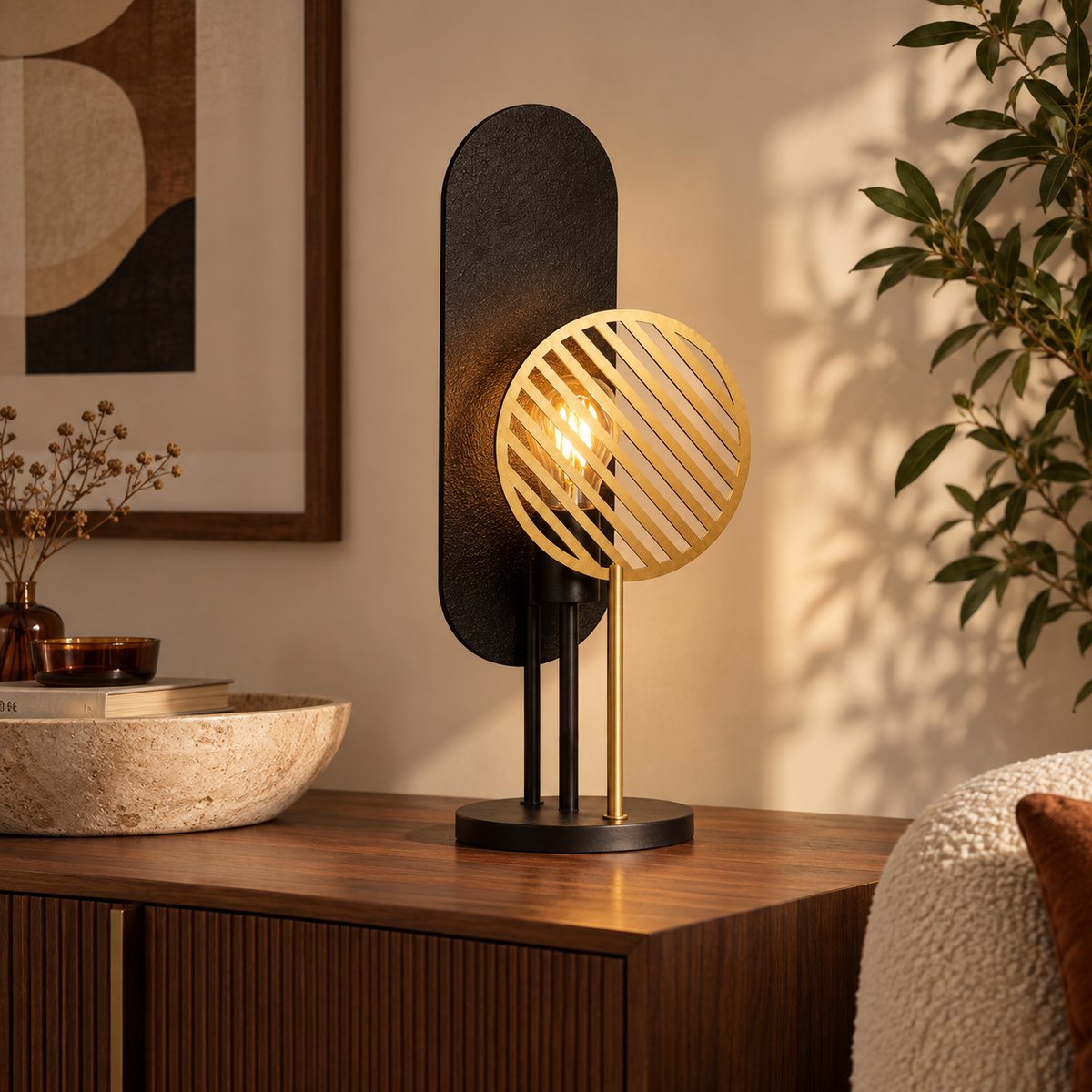 Lampe à poser en métal H45 cm - TOTEM noir et doré, MAISON PAVANE