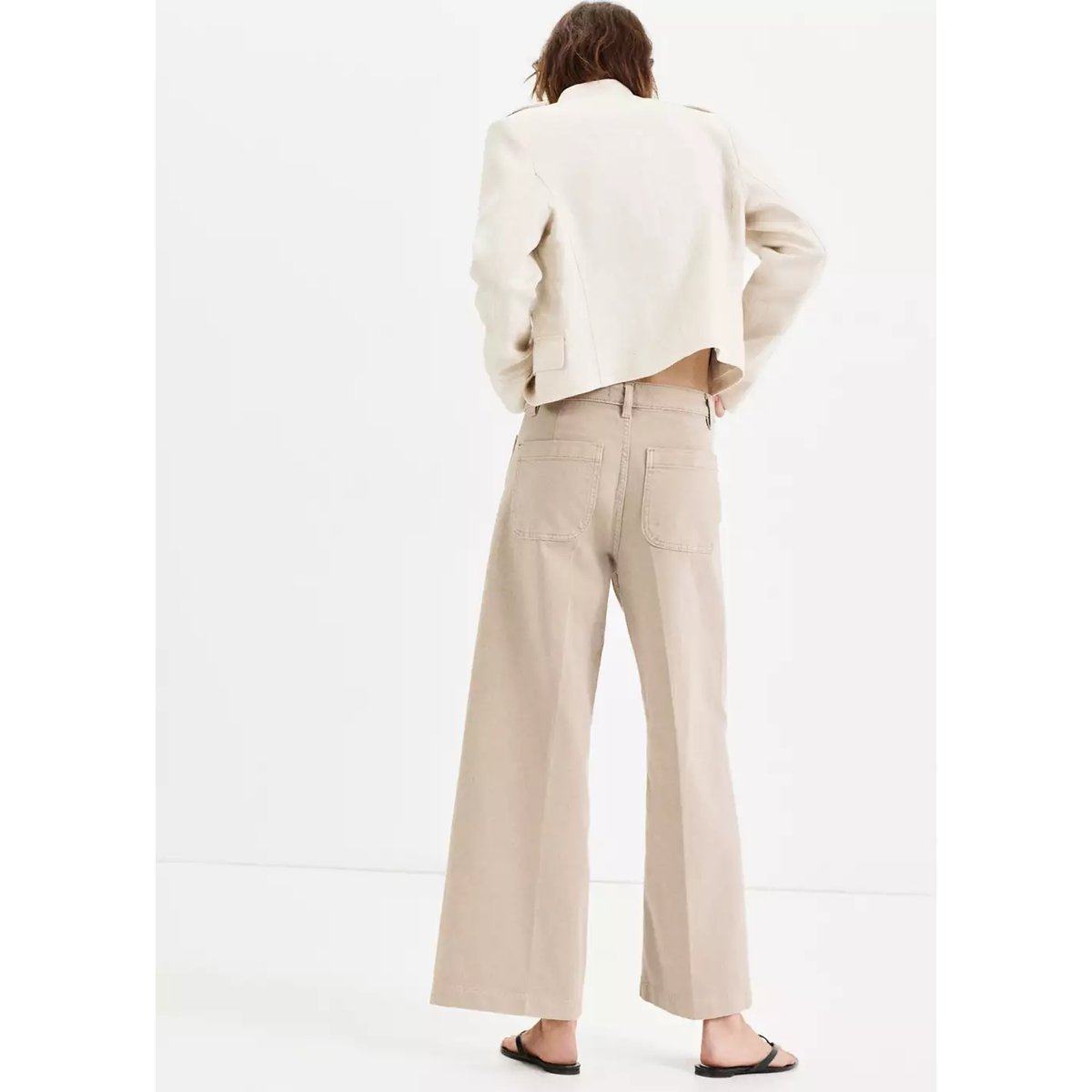 Jean wide leg poches pièce sable, MANGO