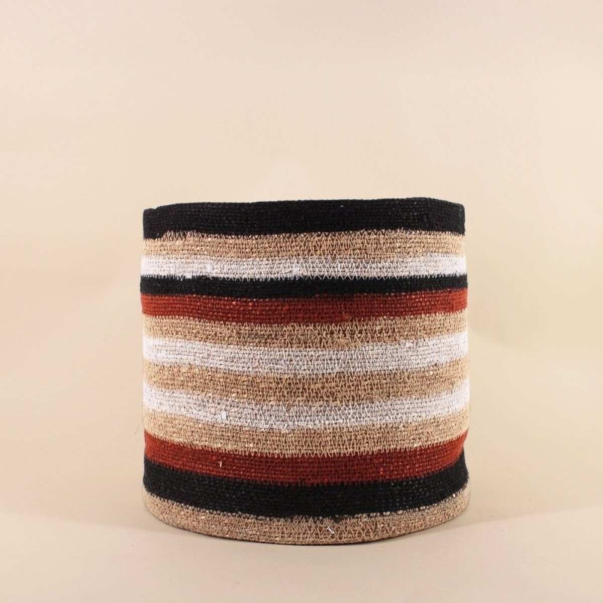 Set de 3 paniers rayé beige, marron en herbes marines marron, ORNAMI