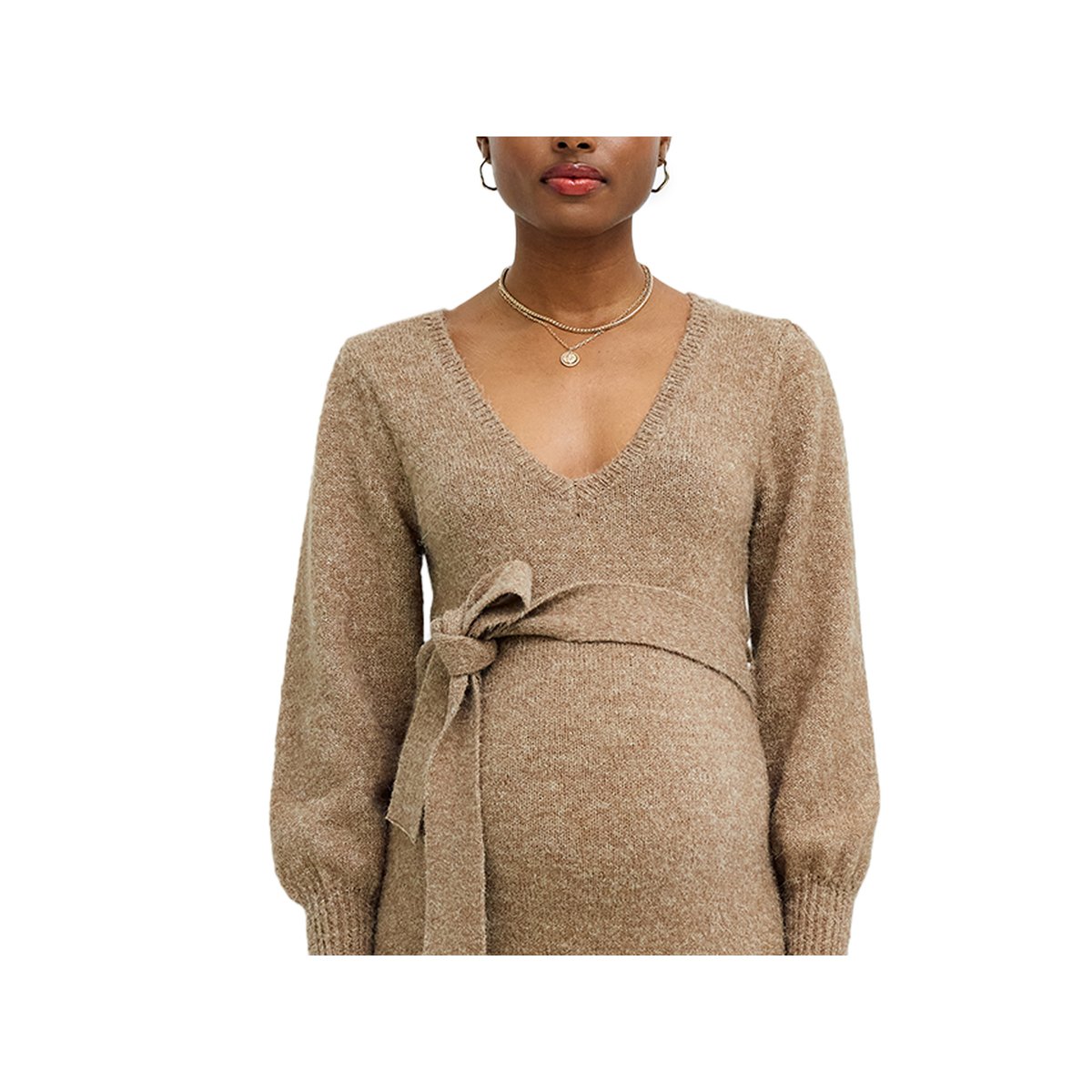 Robe longue de grossesse tricot chiné chocolat, VERTBAUDET