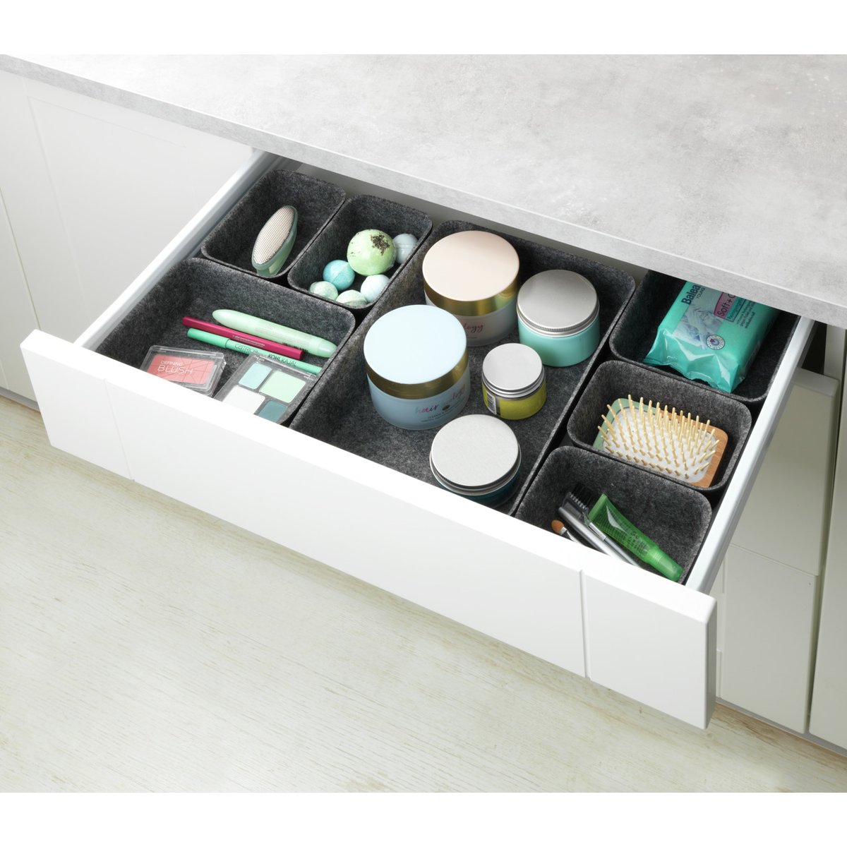 Lot de 7 Paniers de rangement de tiroir tissu noir, WENKO