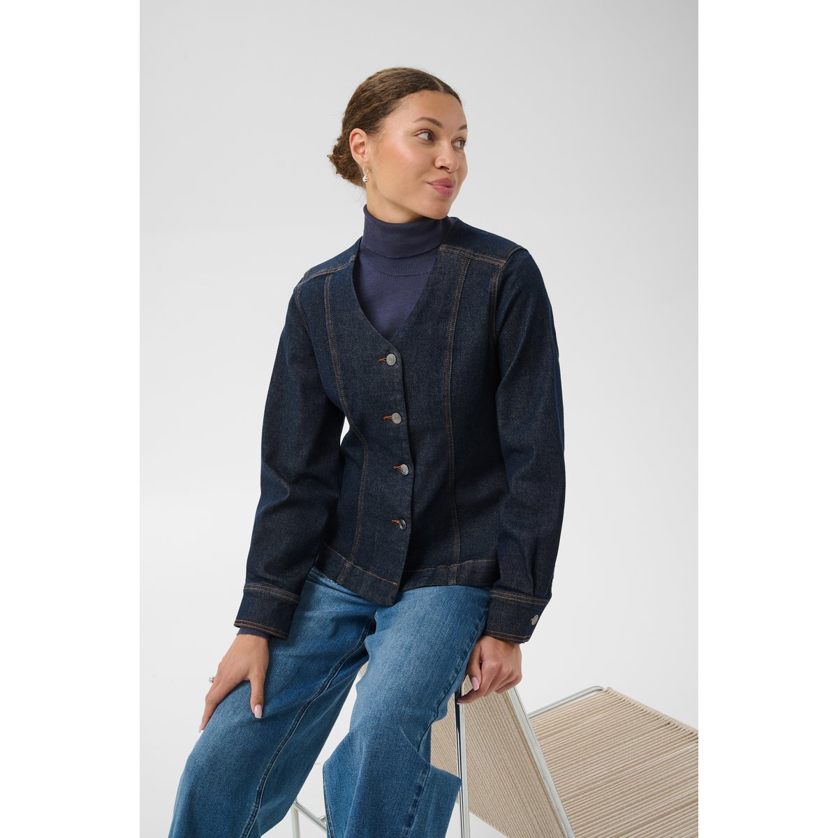 Chemise en jean manches longues bleu dark blue unwashed denim, KAFFE