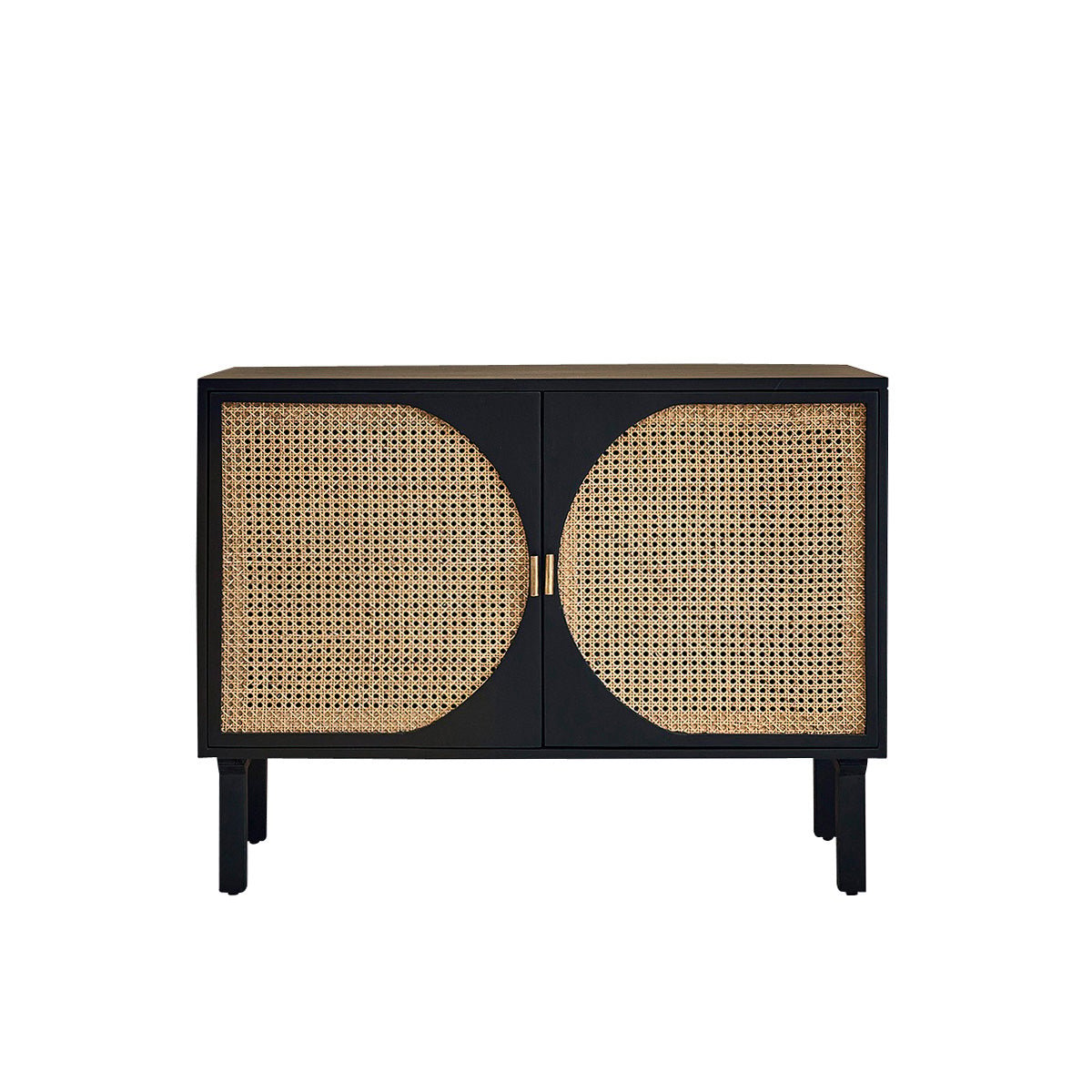 Buffet en bois massif et cannage 100 cm 2 portes ZULMA noir, BERAH GETAH