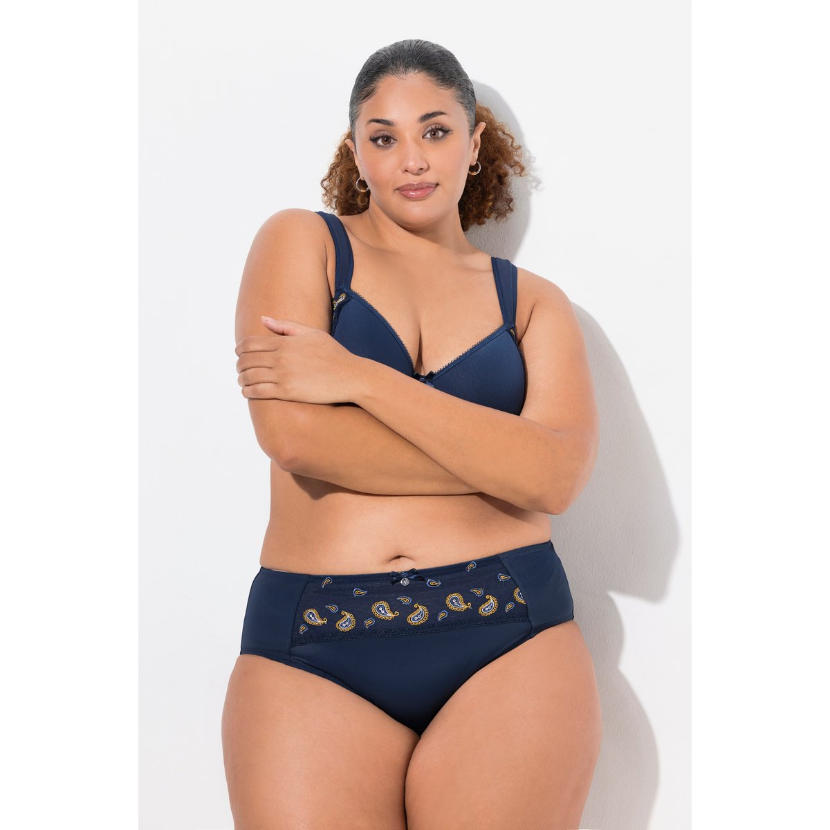Slip midi, broderie cachemire, microfibre bleu nuit, ULLA POPKEN