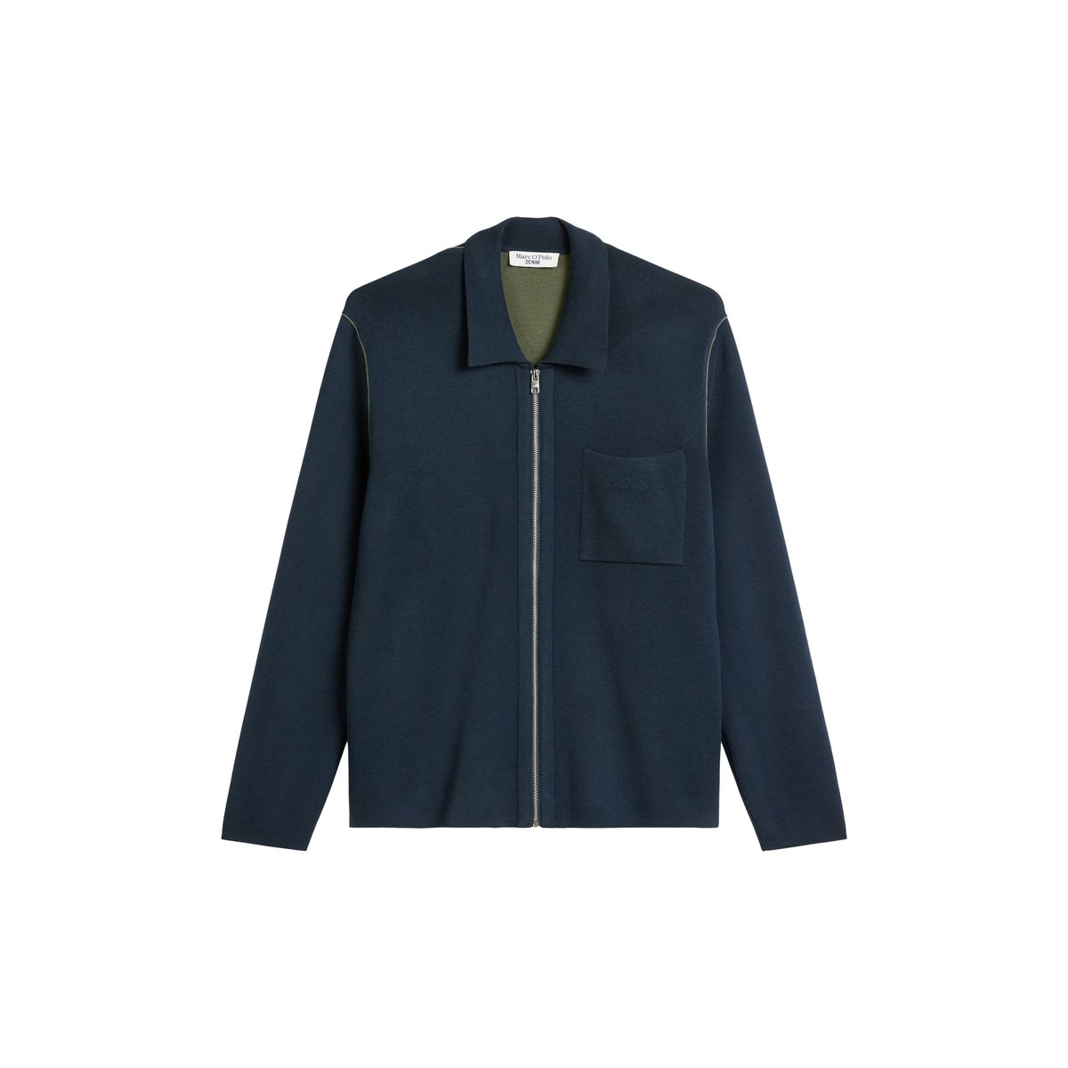 Veste en tricot loose avec fermeture éclair et col polo bleu foncé, MARC O’POLO DENIM