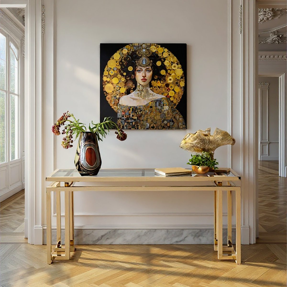 Tableau en verre femme, ART NOUVEAU jaune, KARE DESIGN
